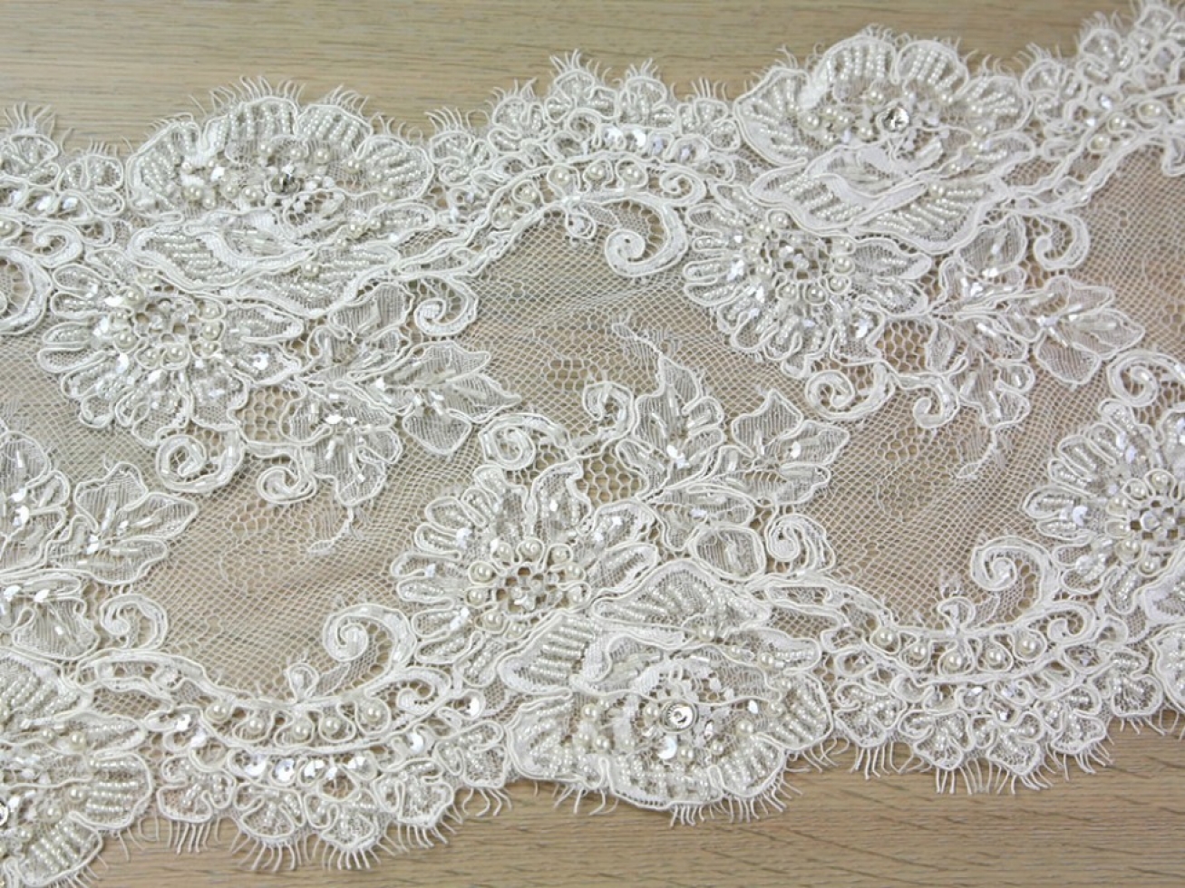 Beaded Guipure Lace Trim Ivory