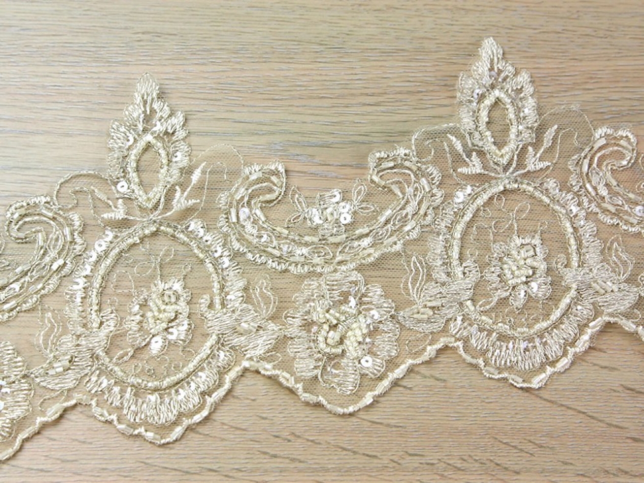 Sienna Beaded Lace Trim Cappuccino