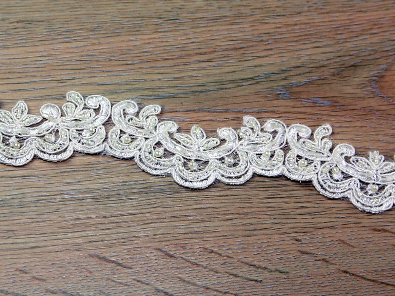 Beaded Edging Lace Trim Ivory