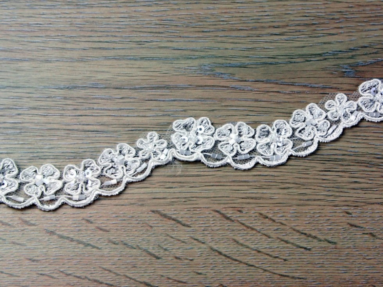 Naomi Beaded Lace Trim Ivory