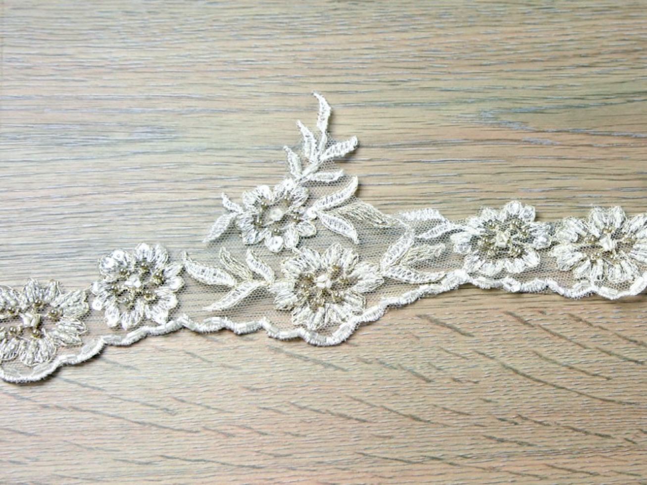 Roxanne Beaded Lace Trim Ivory