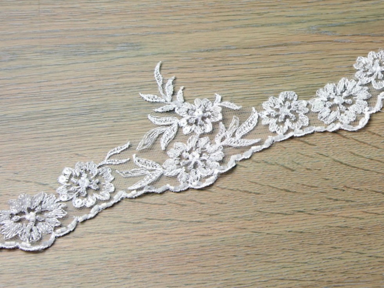 Roxanne Beaded Lace Trim White