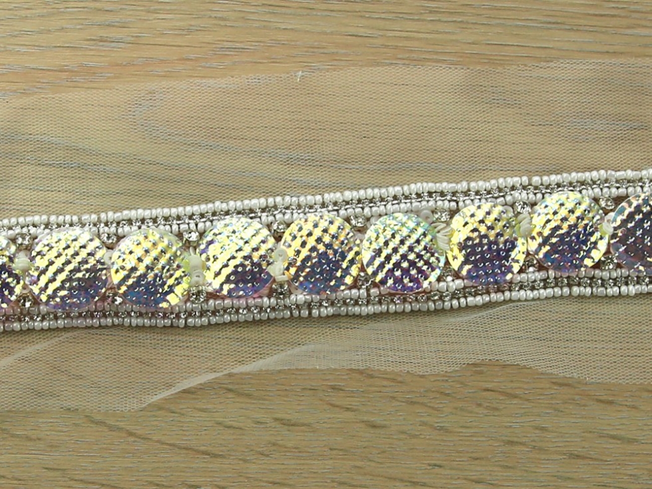 Disc Beaded Lace Trim Irridescent