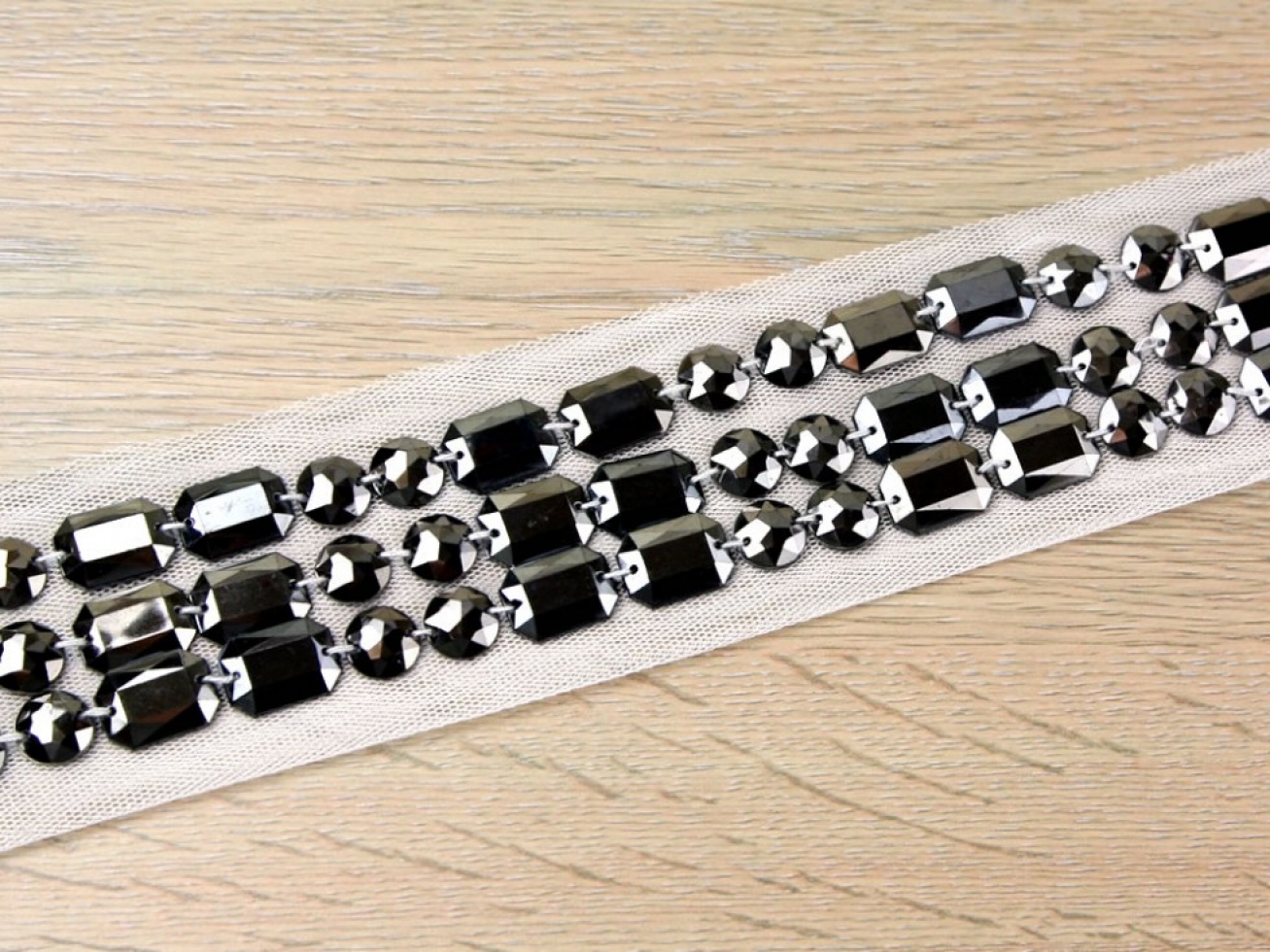 Large Jewelled Couture Trim Ivory/Pewter