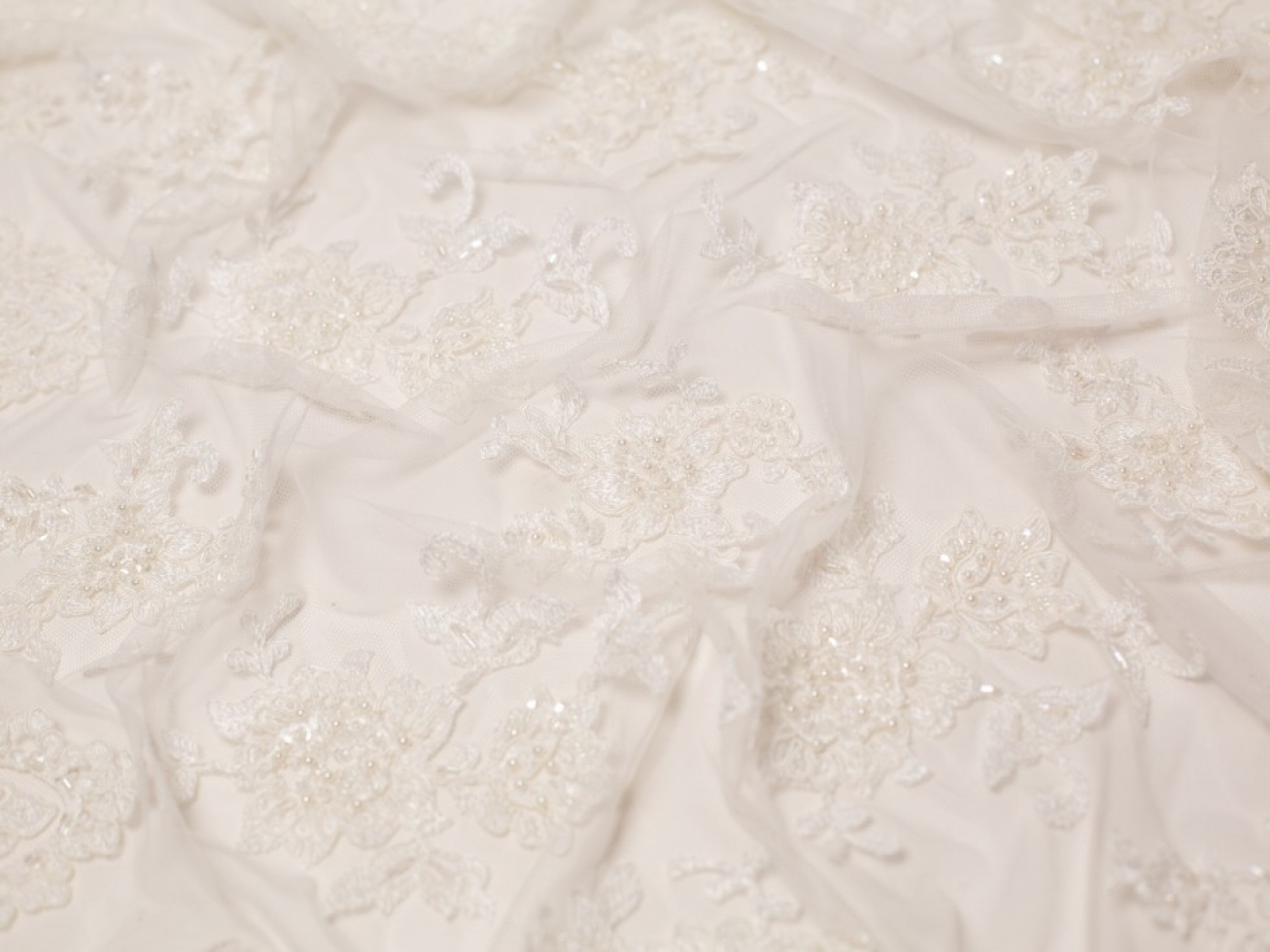 Minerva Core Range Zara Beaded Lace Fabric Ivory