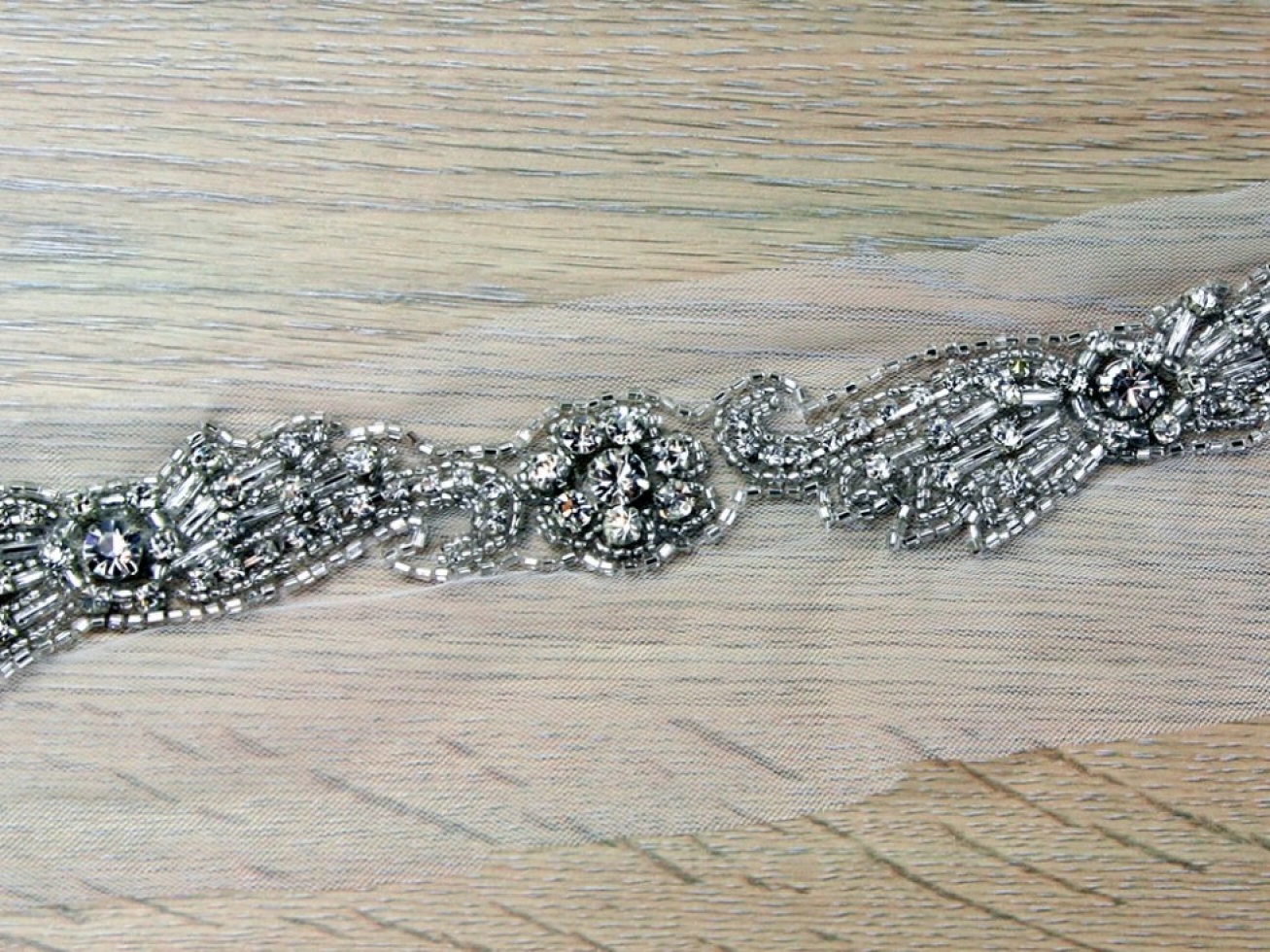Crystal Diamante Lace Trim Silver