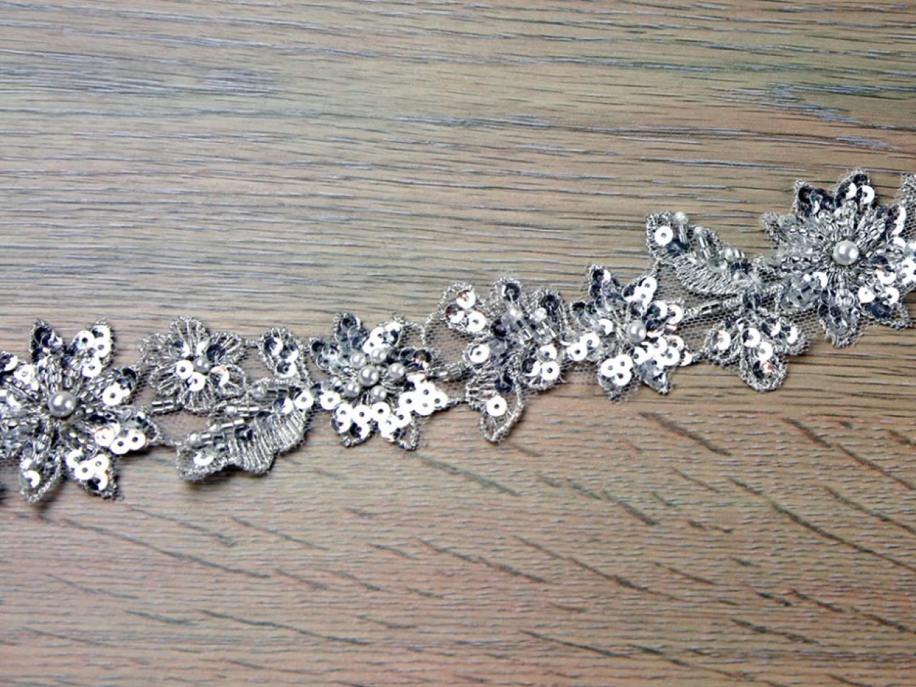 Crystal Edging Lace Trim Silver