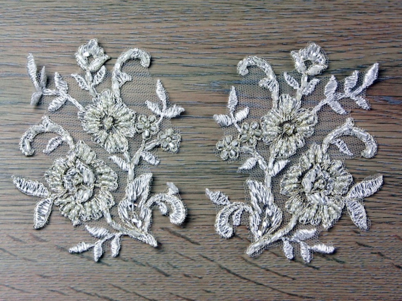 Beaded Floral Appliques Ivory