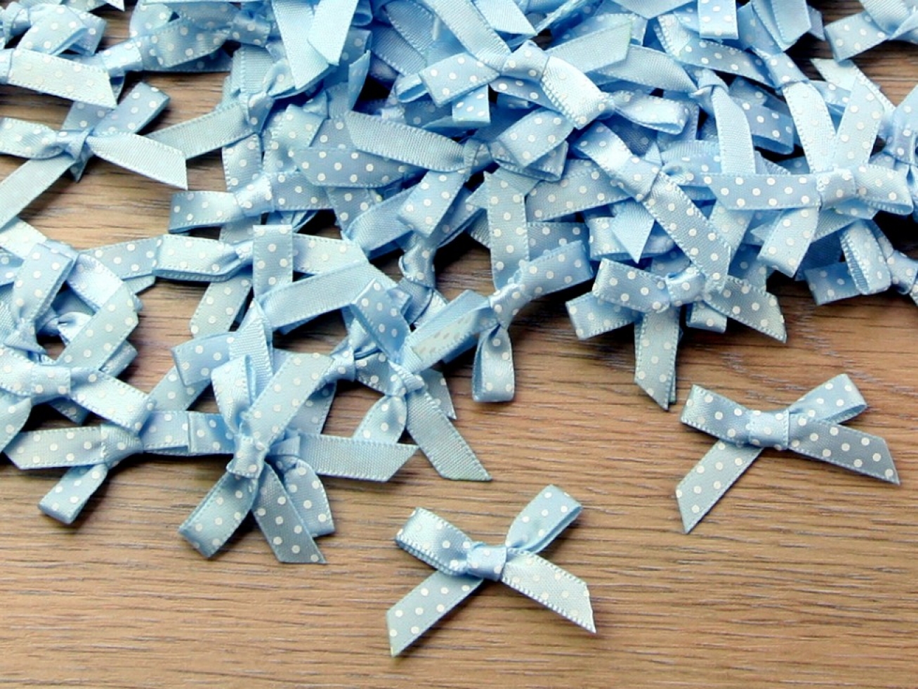 Polka Dot Satin Ribbon Bows Pale Blue