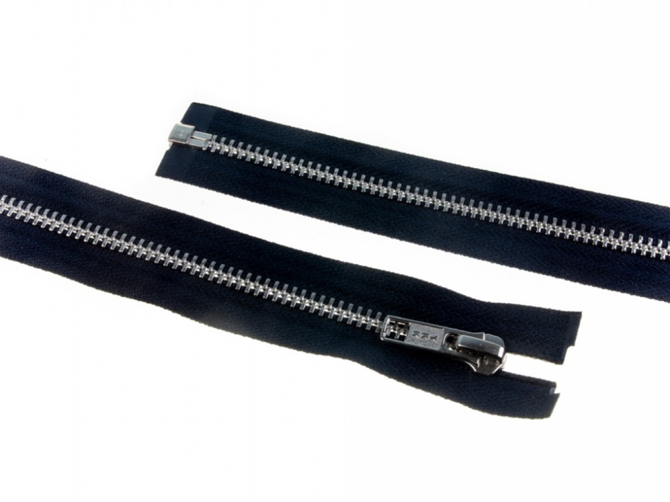 YKK Silver Metal Open End Zips Navy Blue
