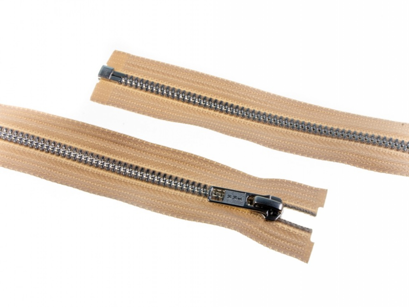 YKK Silver Metal Open End Zips Beige