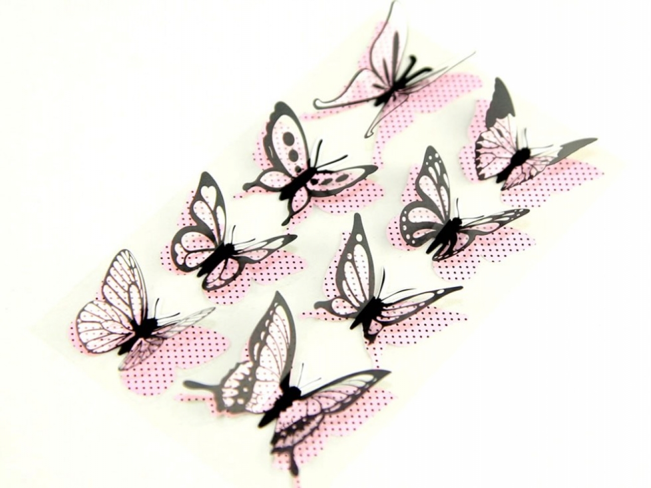 3D Butterfly Stickers Navy Blue/Pink Spots