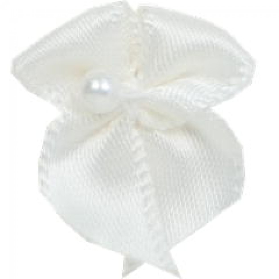 Ribbon Bows With Pearl Antique White