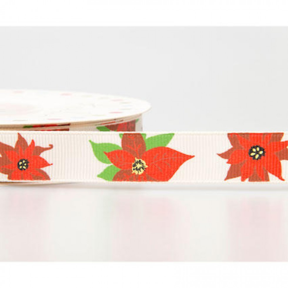 Reel Chic Christmas Grosgrain Ribbon Cream Red Green