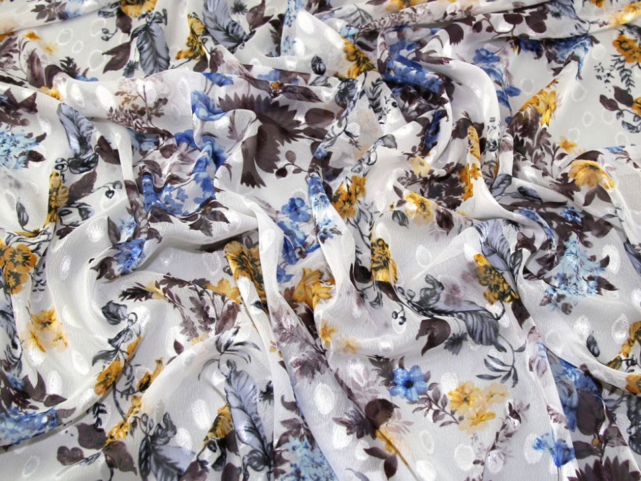Chiffon Dobby Fabric White Grey