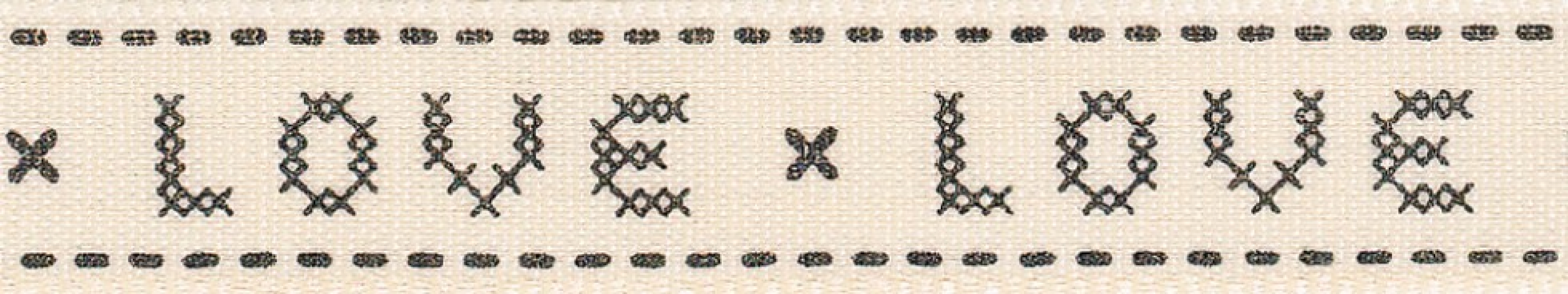 Berisfords Cross Stitch Love Ribbon 2 Natural/Charcoal