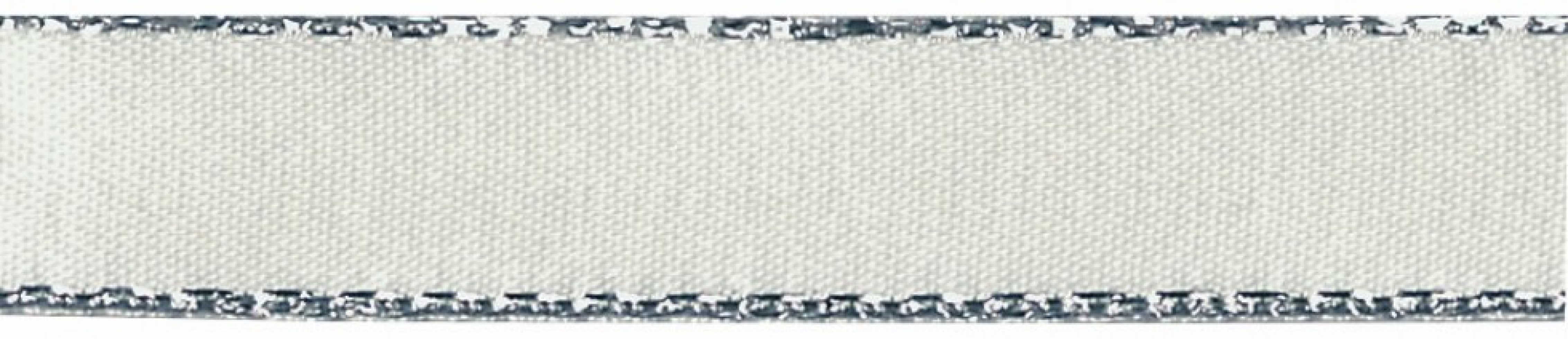 Berisfords Silver Edge Satin Ribbon 419 Bridal White