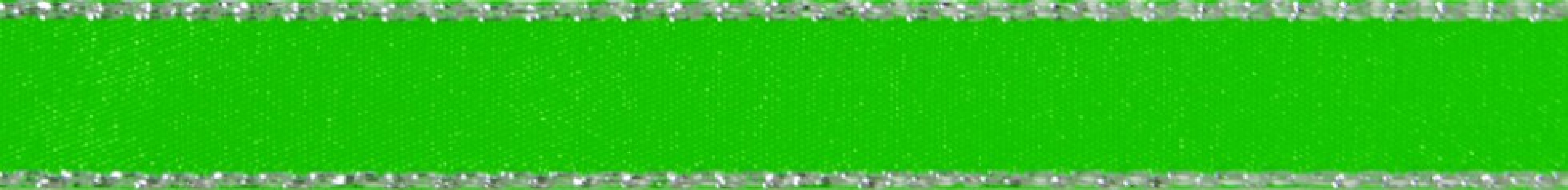 Berisfords Silver Edge Satin Ribbon Fluorescent Green