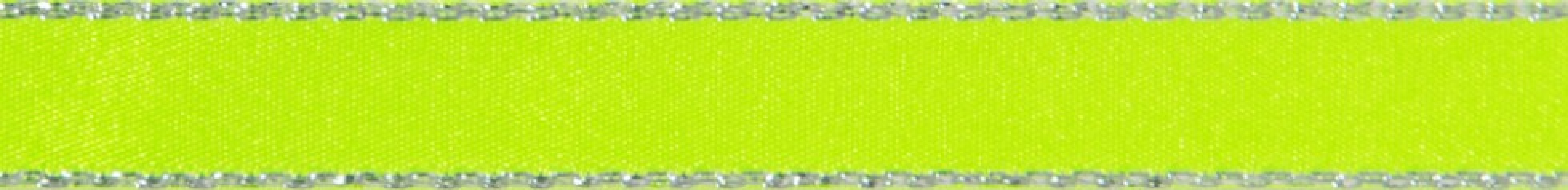 Berisfords Silver Edge Satin Ribbon Fluorescent Yellow