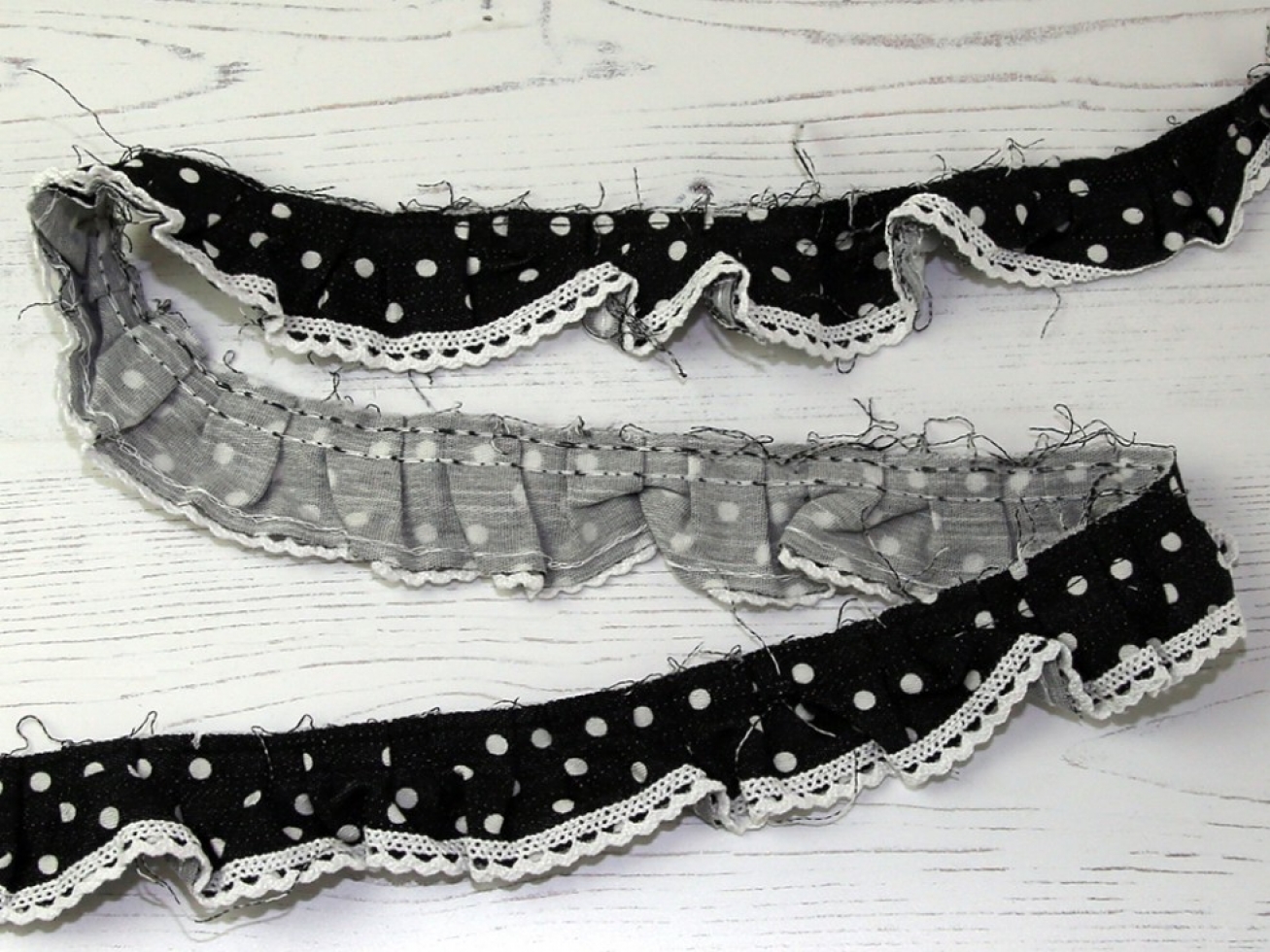 Stephanoise Frilled Spotty Denim Trim Black