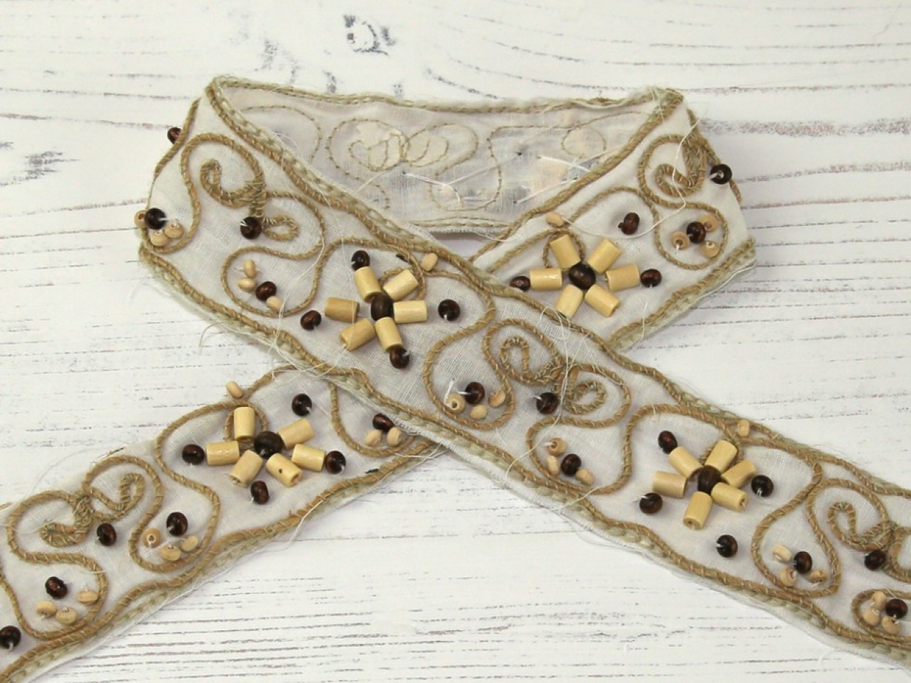 Stephanoise Natural Cotton Linen Trim White