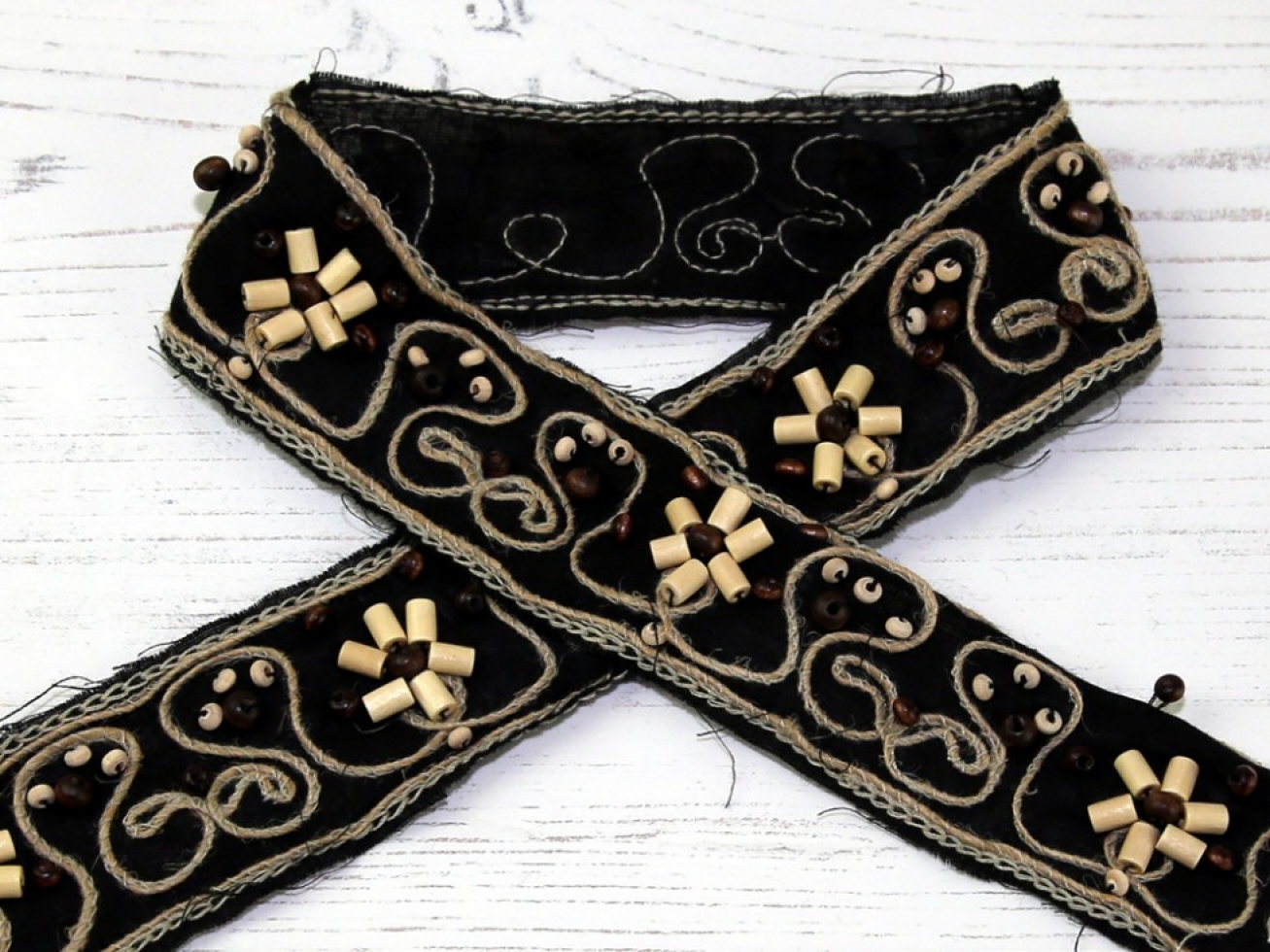 Stephanoise Natural Cotton Linen Trim Black