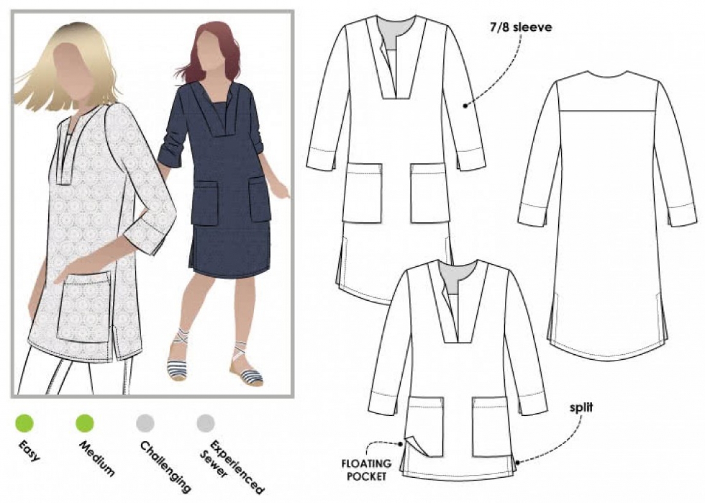 Style Arc Paper Sewing Pattern Roslyn Tunic Dress