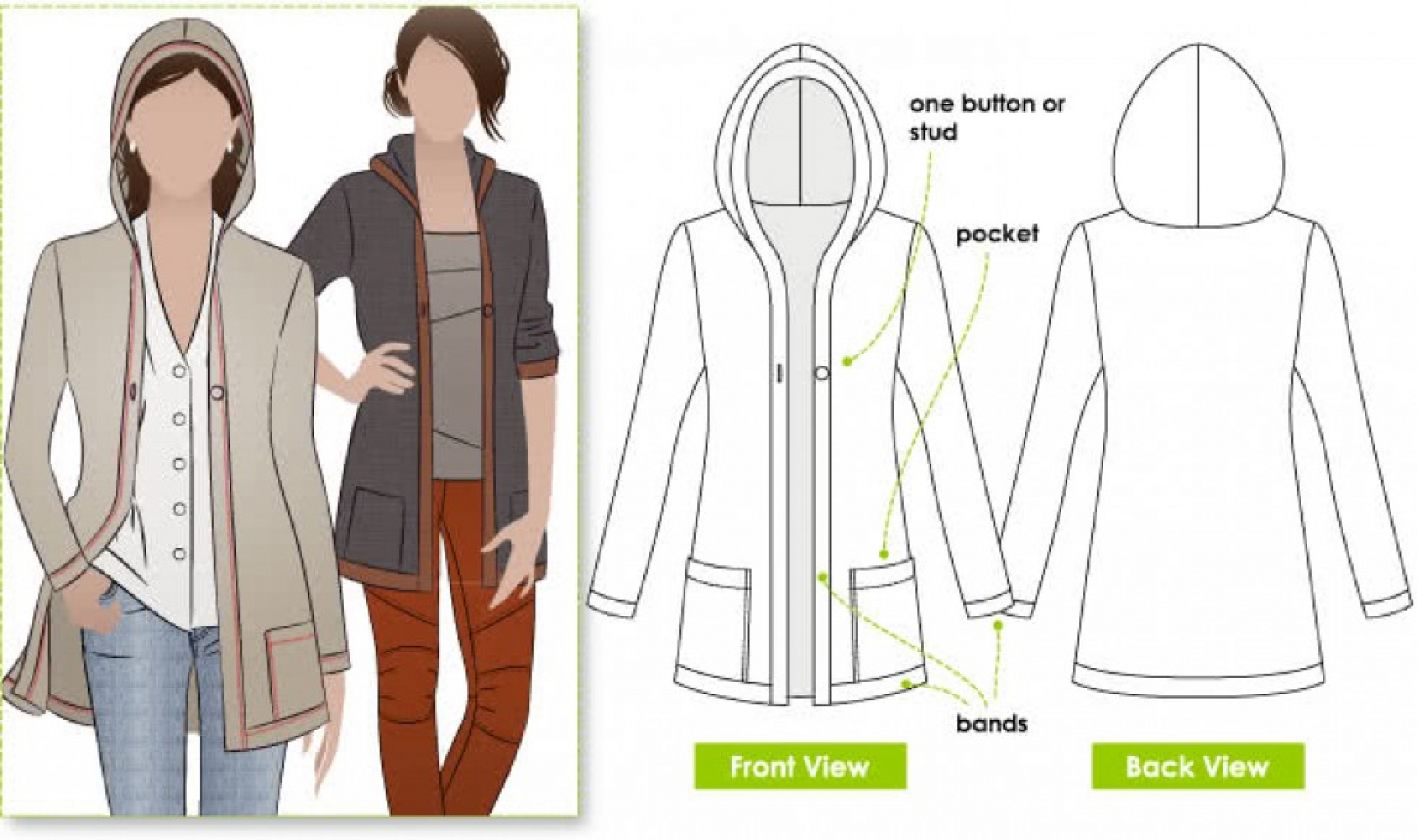 Style Arc Paper Sewing Pattern Heidi Hooded Cardigan