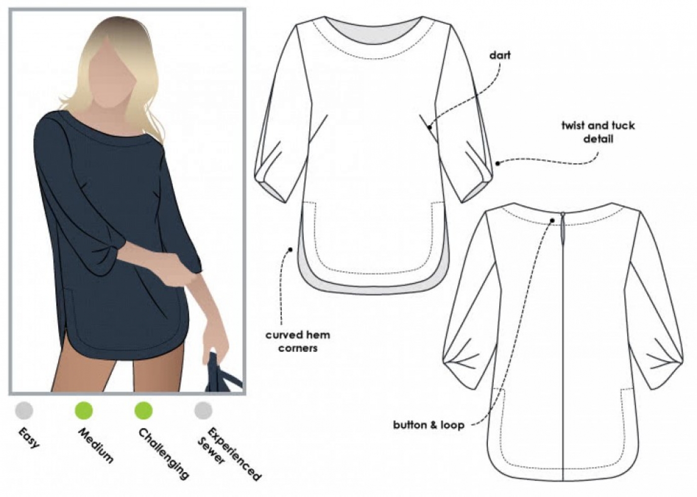 Style Arc Paper Sewing Pattern Sadie Tunic Top