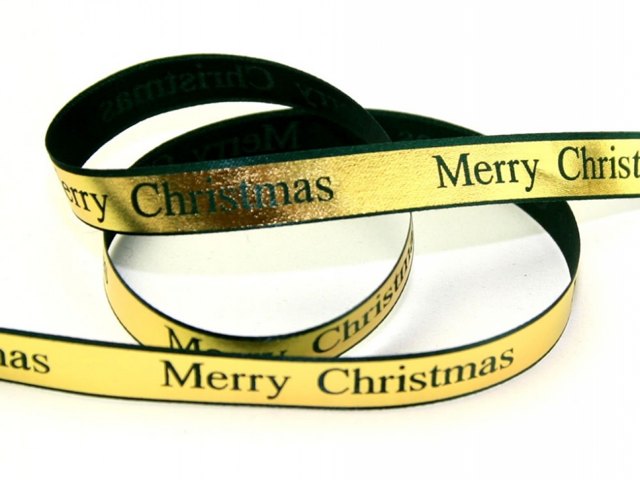 Foil Merry Christmas Ribbon Green & Gold