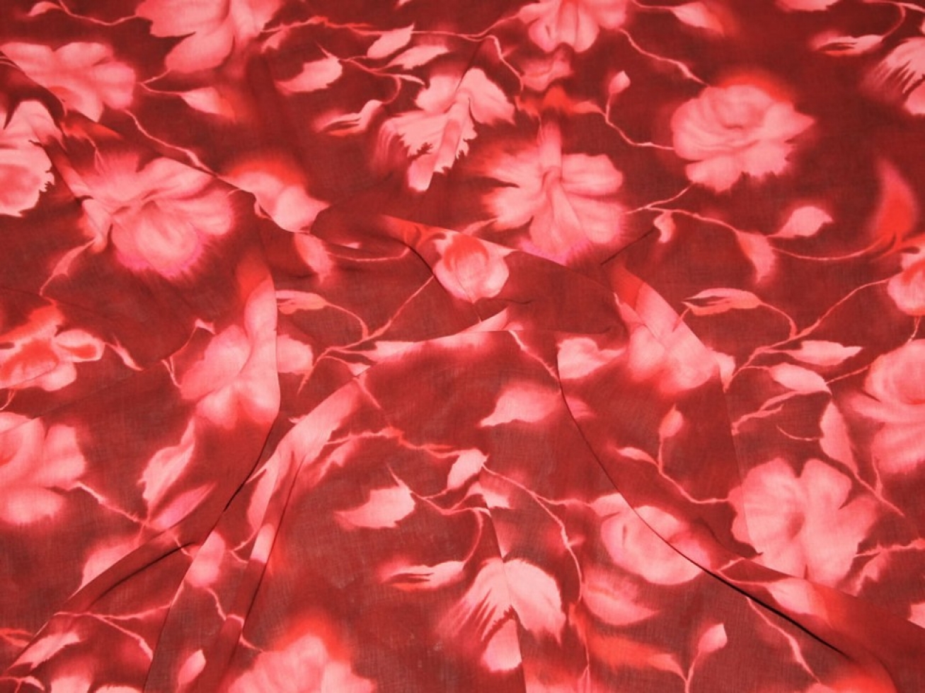 Soft Polyester Crepe Fabric Cerise Pink & Burgundy