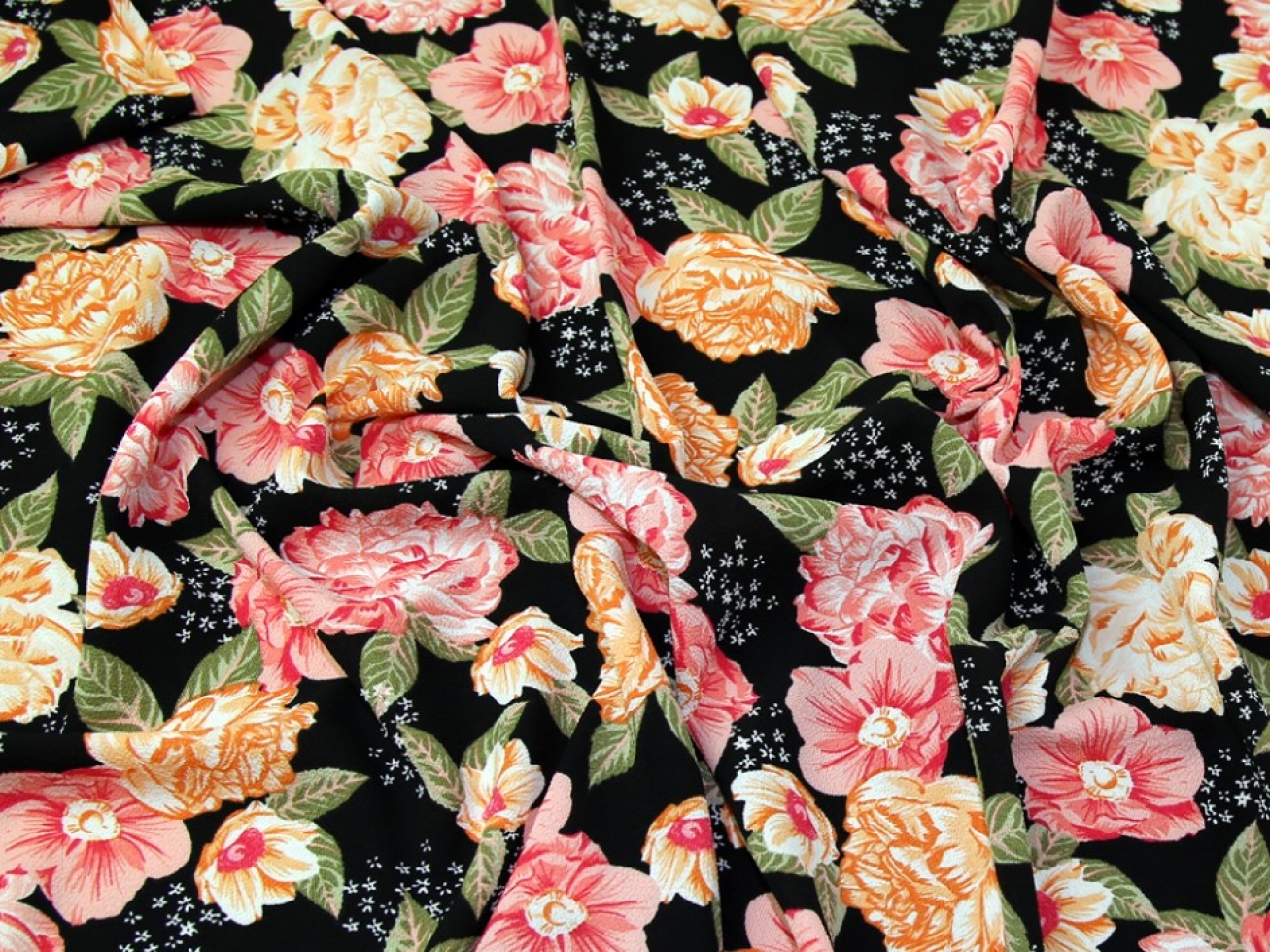 Soft Polyester Crepe Fabric Pink on Black