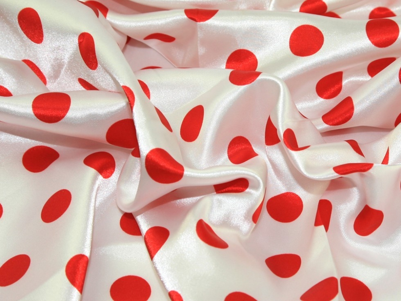 Polyester Satin Fabric White & Red