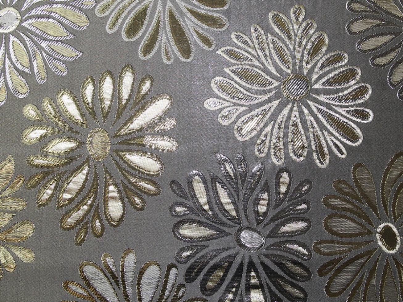 Metallic Woven Brocade Fabric Grey