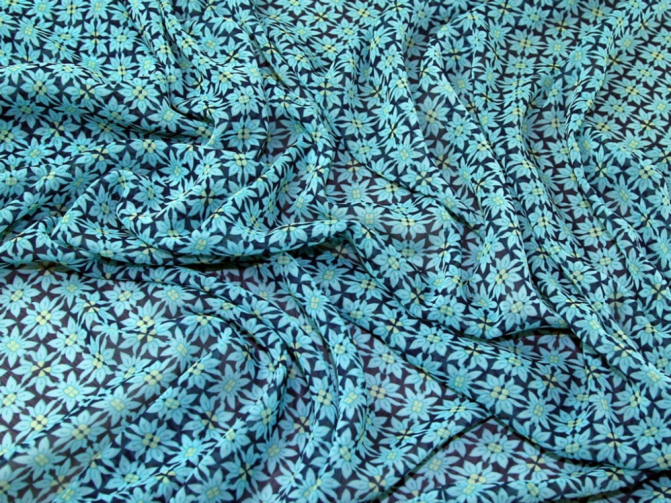 Crinkle Sheer Chiffon Fabric Turquoise