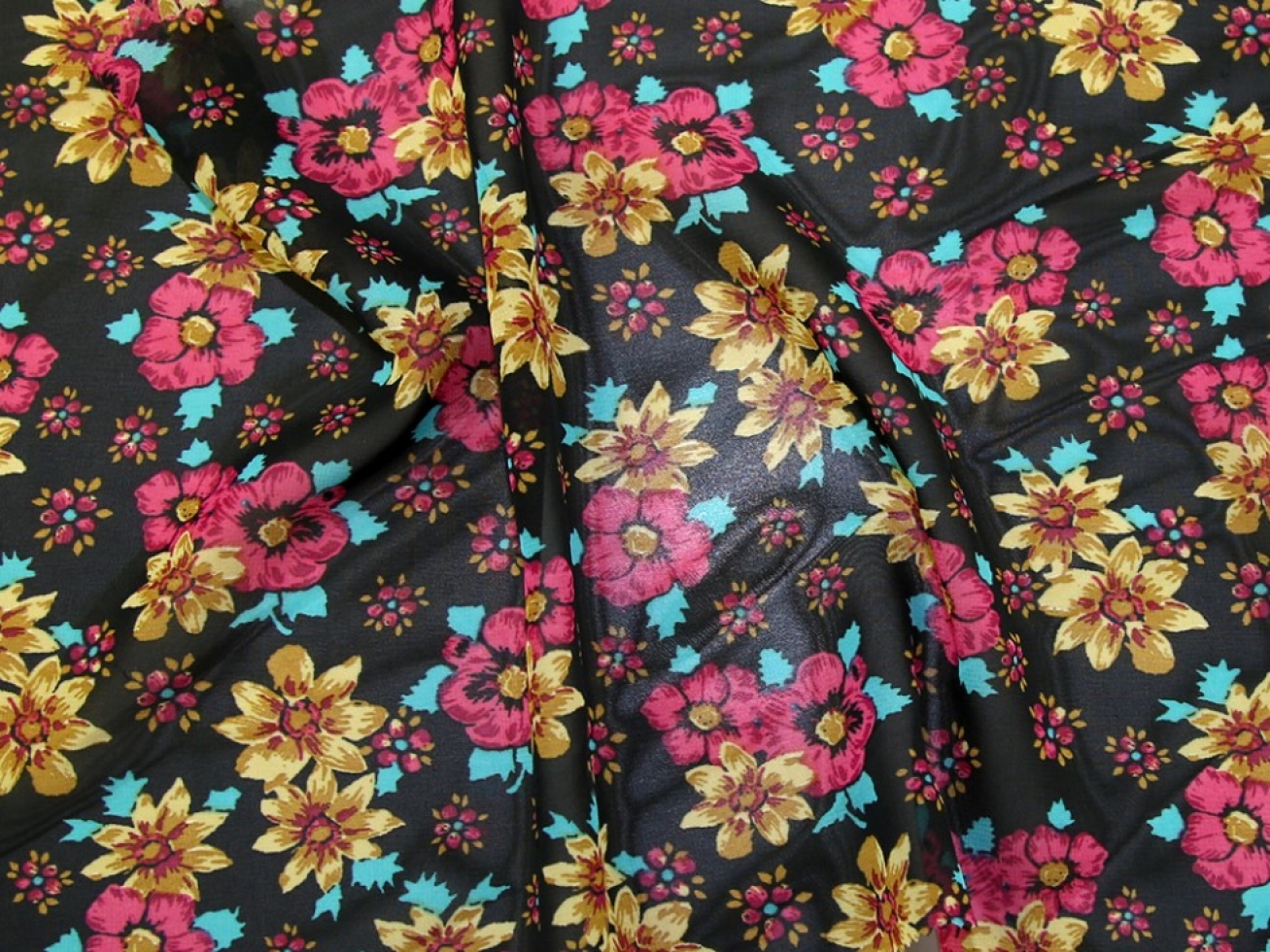 Sheer Chiffon Fabric Pink on Black