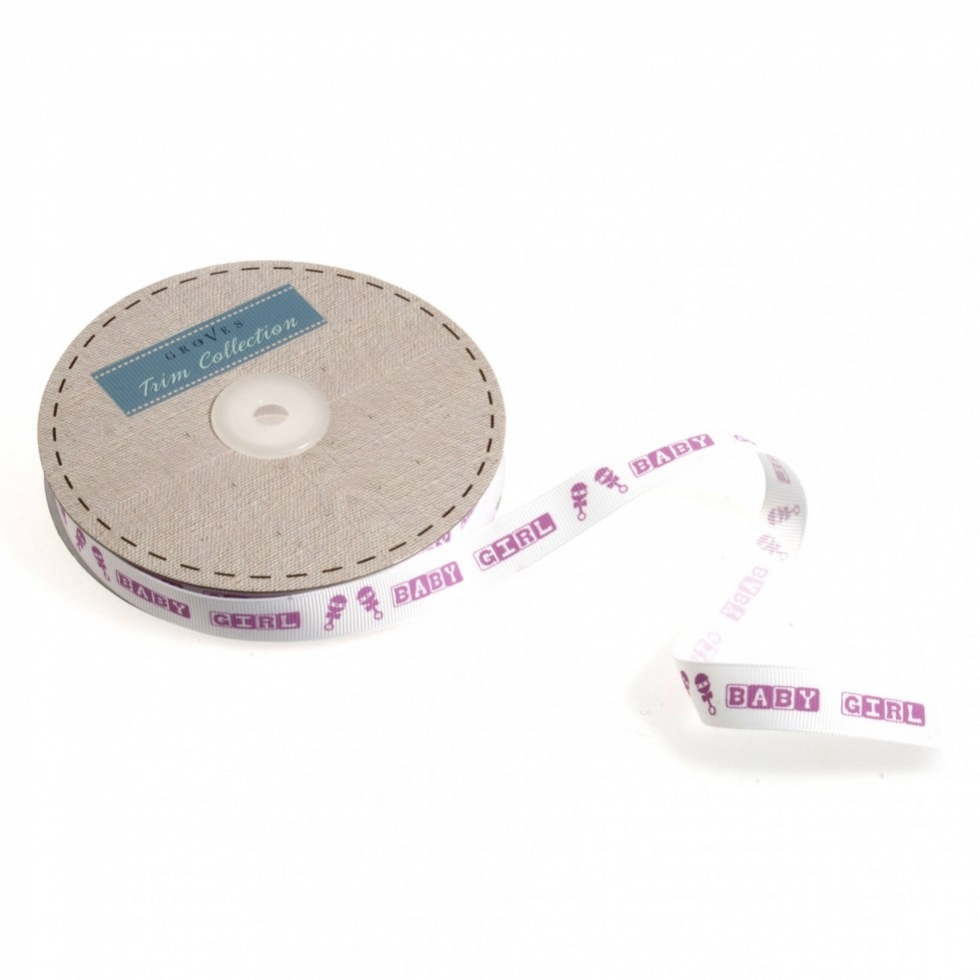 Baby Grosgrain Ribbon Pink on White