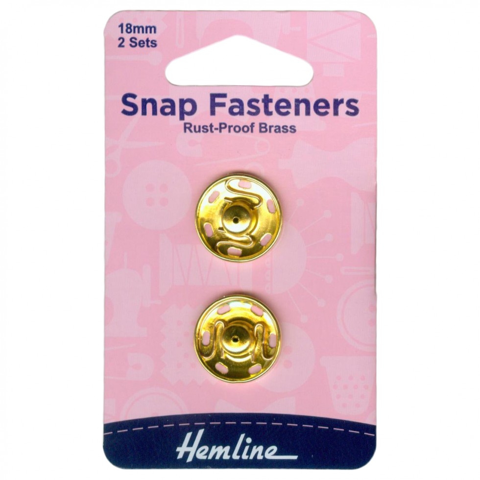 Hemline Sew On Metal Snap Fasteners Gold
