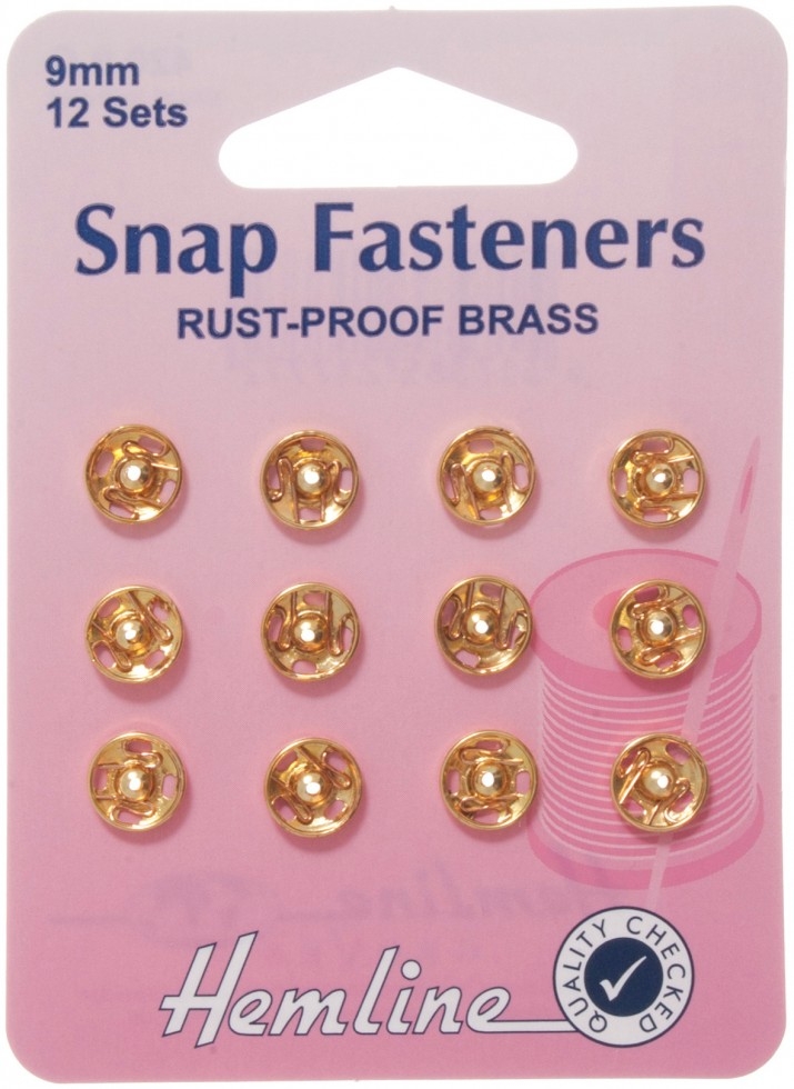 Hemline Sew On Metal Snap Fasteners Gold