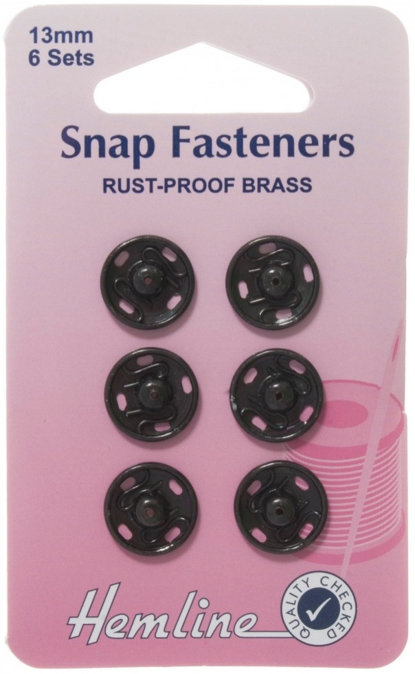 Hemline Sew On Metal Snap Fasteners Black