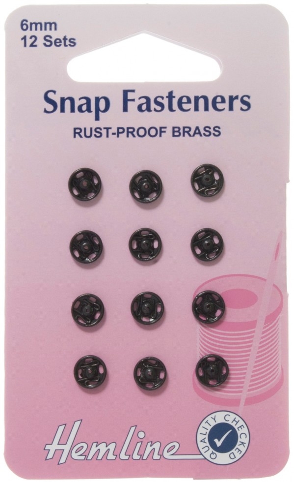 Hemline Sew On Metal Snap Fasteners Black