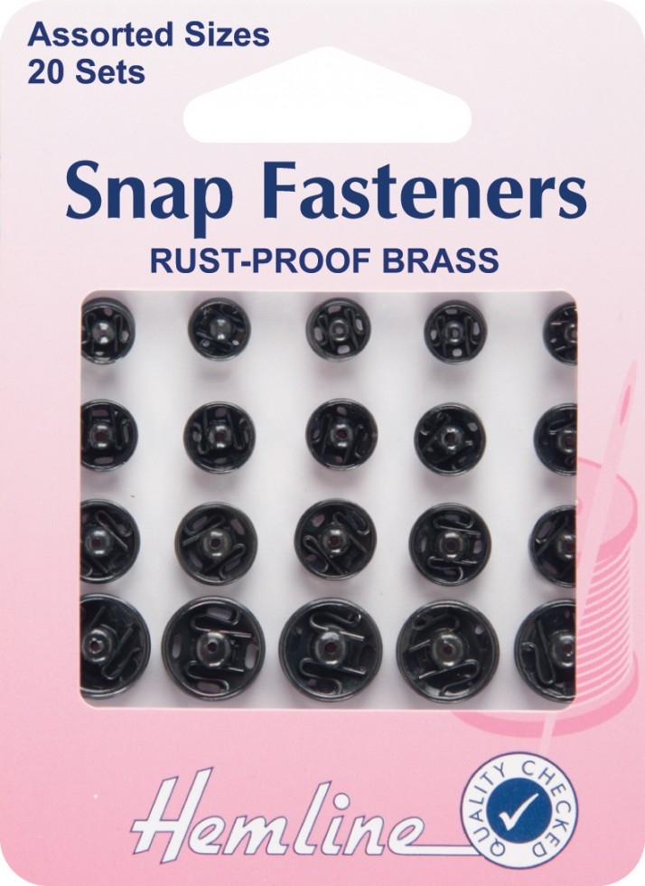 Hemline Sew On Metal Snap Fasteners Black
