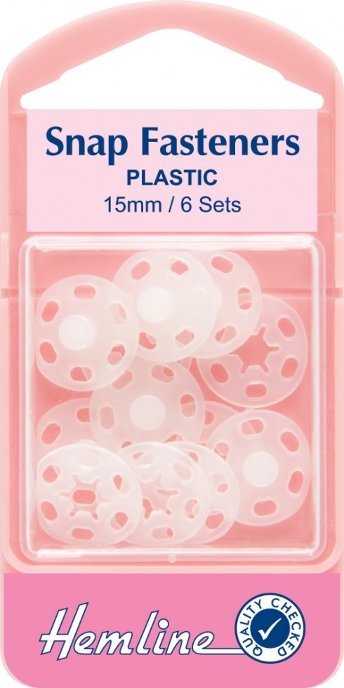 Hemline Sew On Plastic Press Snap Fasteners Clear/White