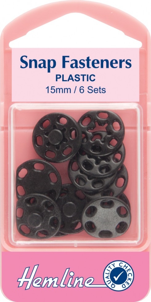 Hemline Sew On Plastic Press Snap Fasteners Black