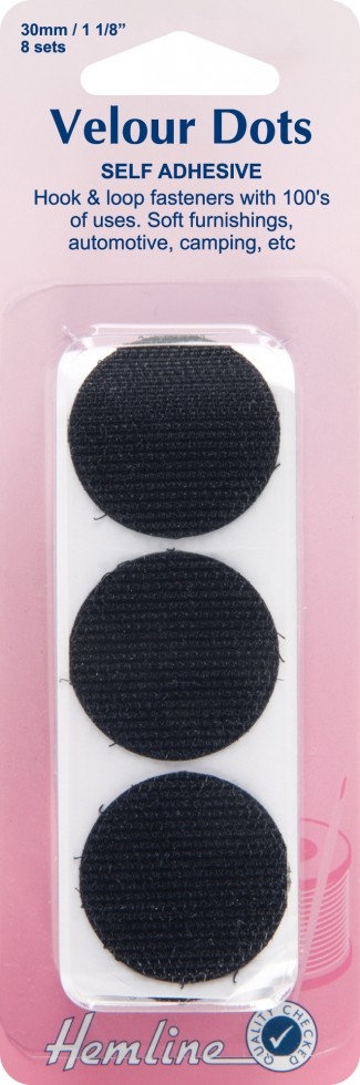 Hemline Stick On Velcro Coins Black