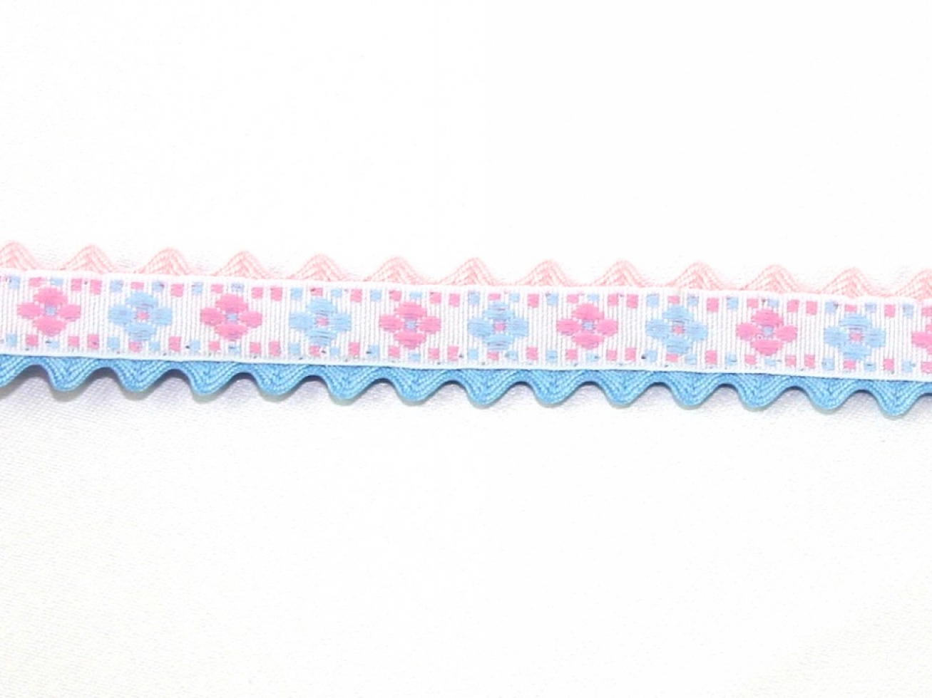 Jacquard Ric Rac Trim Pink & Blue