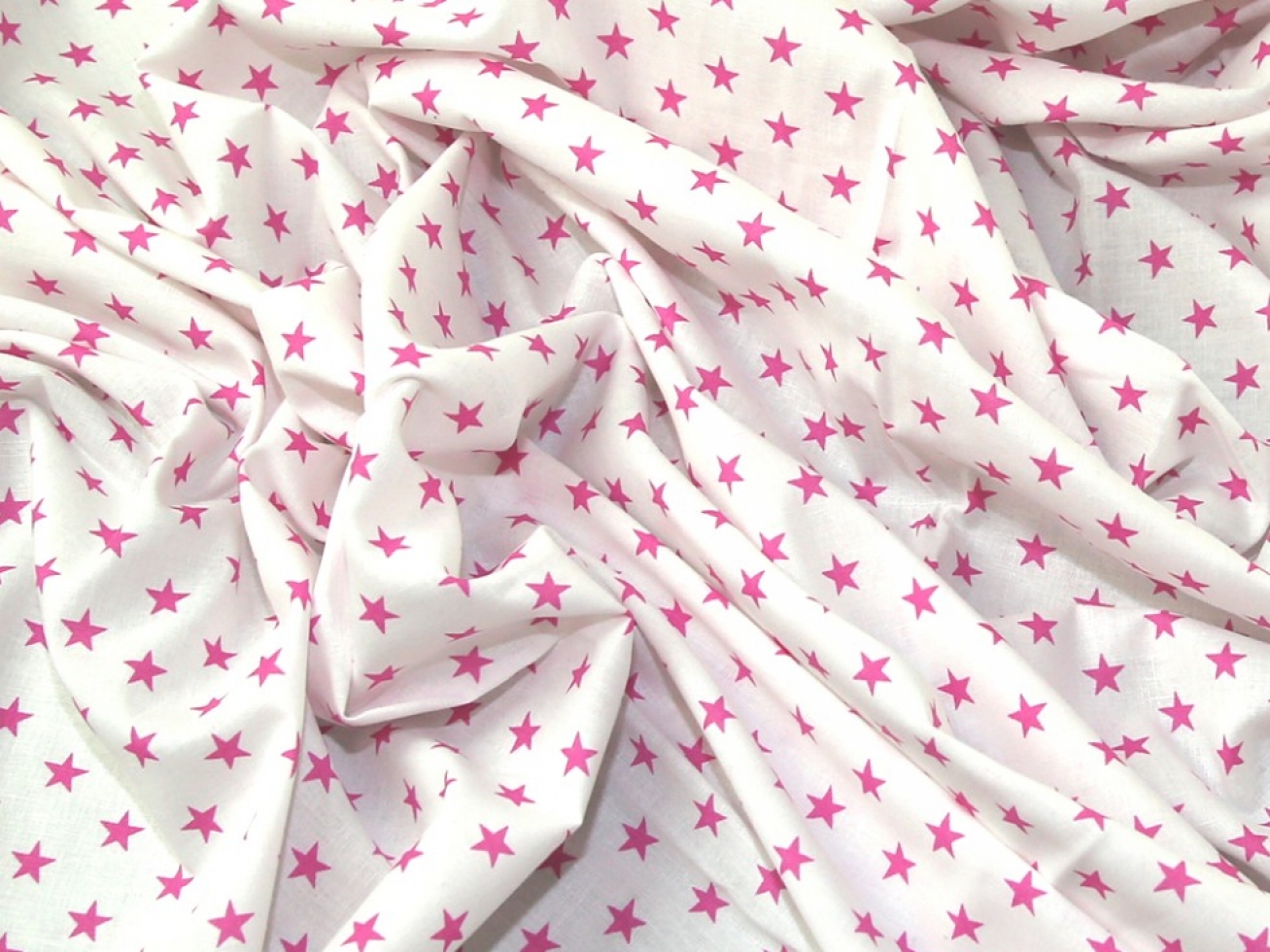 John Louden 100% Cotton Fabric Cerise Pink on White