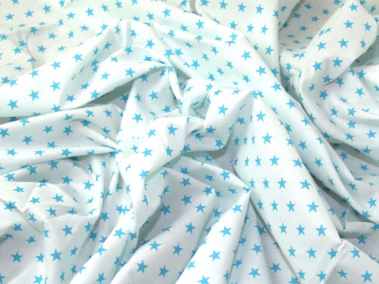John Louden 100% Cotton Fabric Turquoise on White