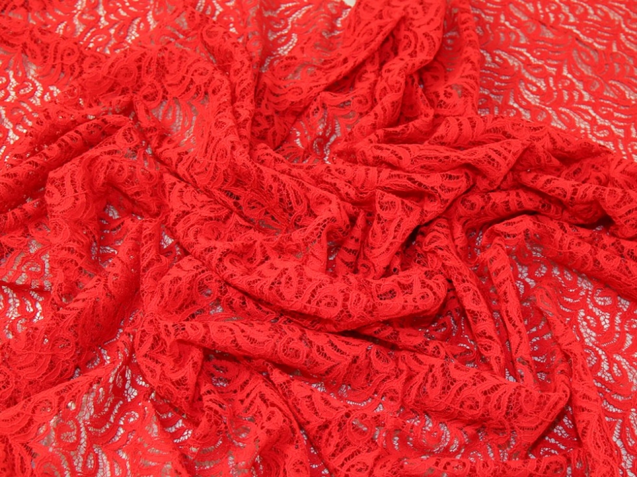 John Louden Corded Cotton Lace Fabric Scarlet Red