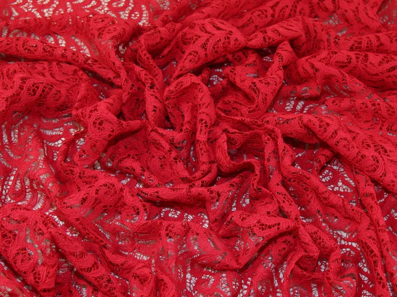 John Louden Corded Cotton Lace Fabric Cherry Red